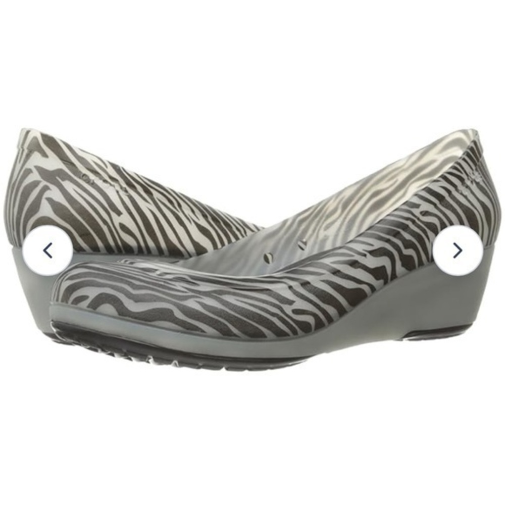 Crocs Carlisa Animal Graphic Zebra Print Wedge Green Grey Size 8
